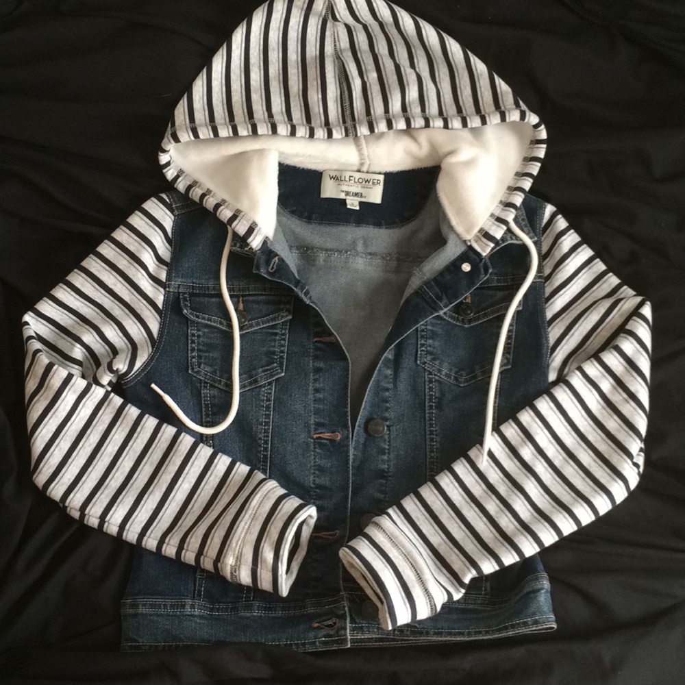 Grey and Blue Striped Denim Jacket